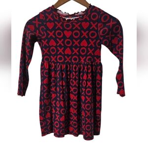 Hanna Andersson Valentine's XO Long Sleeve Dress | Navy & Red | Size 8